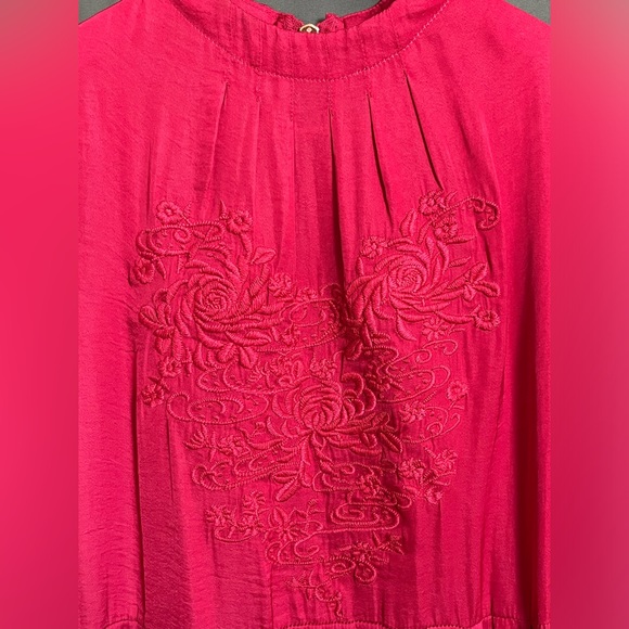 Free People XS Pink Floral Embroidered Long sleeve Hi-Neck Side Slit Dress - Picture 9 of 10